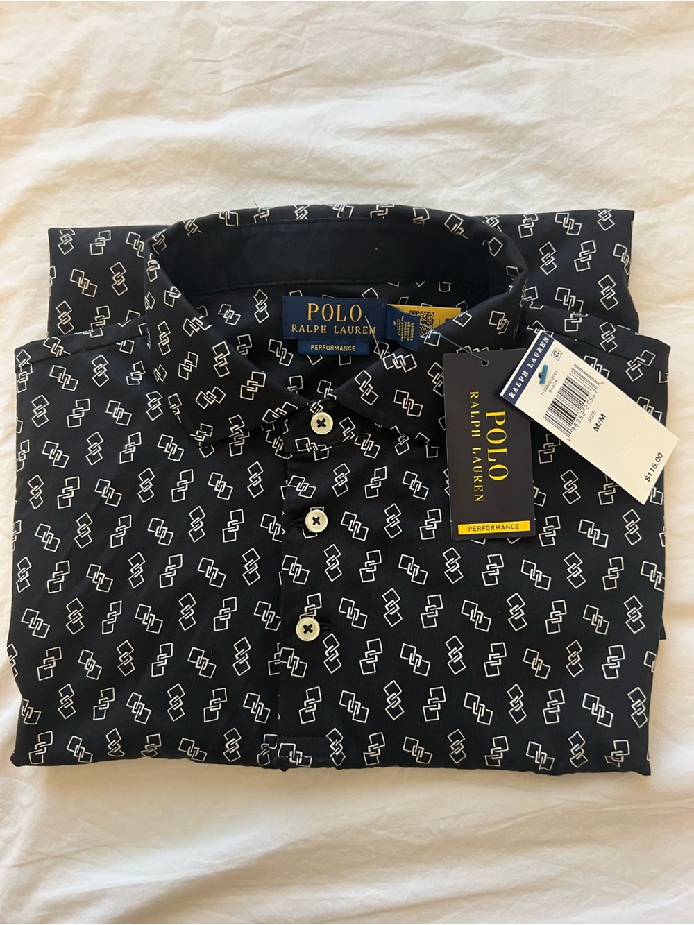 NWT Polo by Ralph Lauren Men’s Black Geometric Performance Shirt Size M